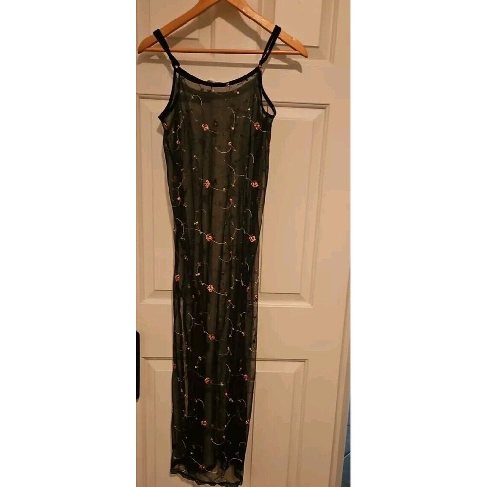 Hers & Mine Sheer Floral Embroidered Dress  Mesh Maxi Sexy Medium Swimsuit Cover